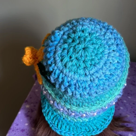 Crochet daffodil newsboy baseball hat medium acrylic yarn new - Picture 10 of 11